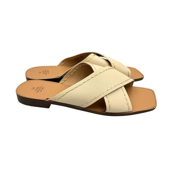 Oasis Society Neutral Cream Vegan Faux Leather Criss Cross Strappy Slide Sandals - Picture 7 of 12